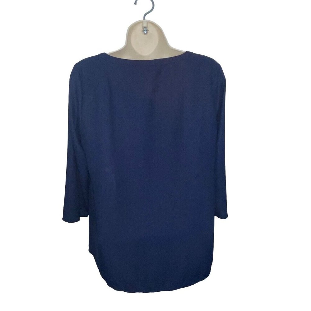 DANA BUCHMAN Women's Small Metal-Accent Keyhole Top Navy Blue Blouse 3/4 Sleeve - Picture 2 of 7
